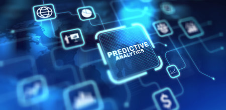 Predictive Analytics Leveraging Data for Future Insights, projection on a virtual screen, Business and Technology Concept.の写真素材
