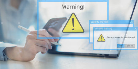 Security Warning Notifications Displayed on Digital Interface with Risk Alert Symbols.