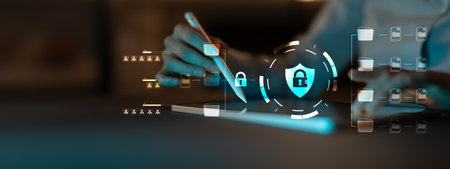 Cybersecurity Data Protection and Secure File Management System Illustrated on Digital Interface.