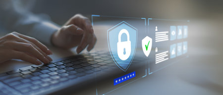 Cybersecurity Shield with Biometric Authentication and Data Protection Systems.