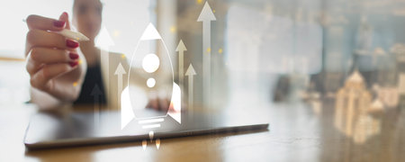 Rocket Business Growth and Startup Launch Illustration.の写真素材