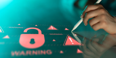 Critical Cybersecurity Breach Warning with Data Protection Risks.の写真素材