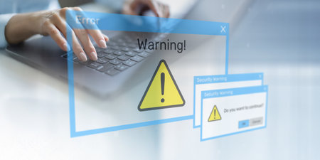 Security Warning Notifications Displayed on Digital Interface with Risk Alert Symbols.の写真素材