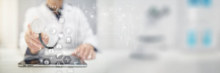 Healthcare and Medical Diagnostics Illustrated on a Virtual Screen.の写真素材