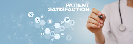 Patient Satisfaction and Healthcare Monitoring Illustrated on a Virtual Screen.の写真素材