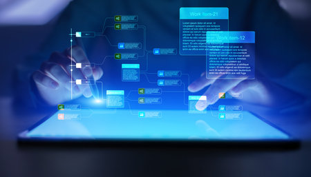 Digital workflow visualization showing project planning task management and process structure.の写真素材