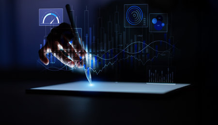 Data driven financial performance monitoring with charts and analytical indicators.の写真素材