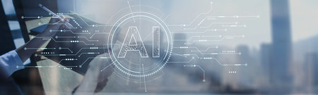 AI business platform interface illustrating digital analytics and enterprise intelligence.の写真素材