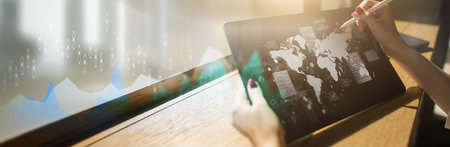 Trading and Market Trends Analysis on a Wide Banner, Business and Technology Concept.の写真素材