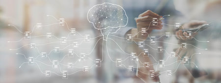 AI and Data Integration for Business Insights on a Wide Banner, Business and Technology Concept.の写真素材