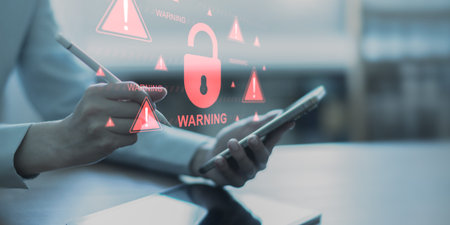 Critical Cybersecurity Breach Warning with Data Protection Risks.の写真素材