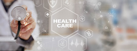 Healthcare Digital Solutions Illustrated on a Virtual Screen.の写真素材