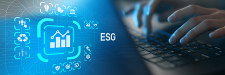 ESG Data Analytics and Sustainable Investment Strategy Illustrated on Digital Interface.