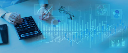 Financial Data Analysis and Stock Market Trends Dashboard on Digital Touch Interface.