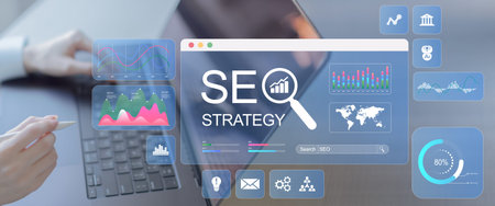 SEO Strategy Development and Digital Marketing Analytics Technology Concept.