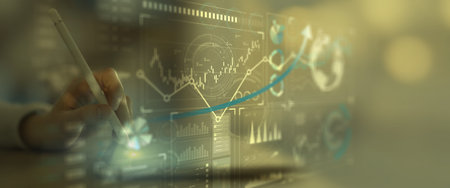 Interactive Global Financial Data Analysis Interface with Graph Trends on Touchscreen.