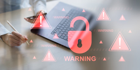 Critical Cybersecurity Breach Warning with Data Protection Risks.の写真素材