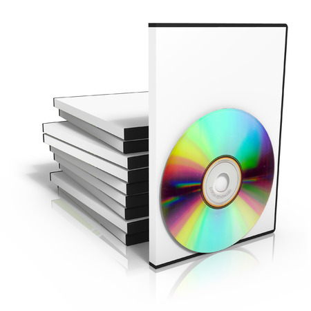 3d render of stack of dvd boxes with discの写真素材