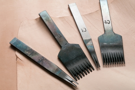 leather tools on the leather 