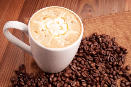 latte and coffee beans の写真素材