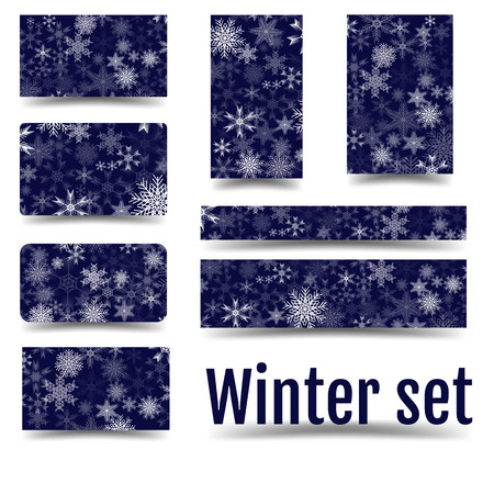 Christmas set with 3D effect. Corporate design in winter style. Ui interface, 16: 9, all kinds of backgrounds, card, cards and banners.のイラスト素材
