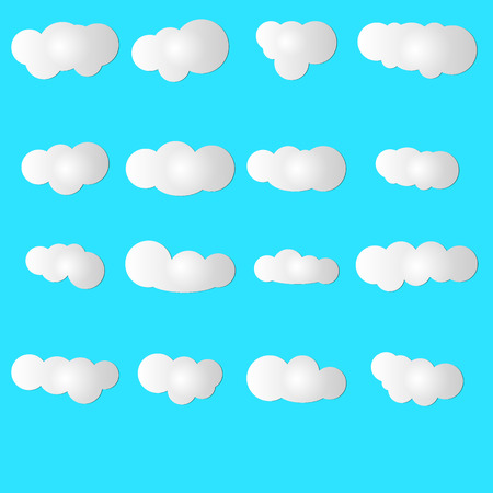 Set of blue sky, clouds. Cloud icon, cloud shape. Set of different clouds. Collection of cloud icon, shape, label, symbol. Graphic element vector. Vector design elementのイラスト素材
