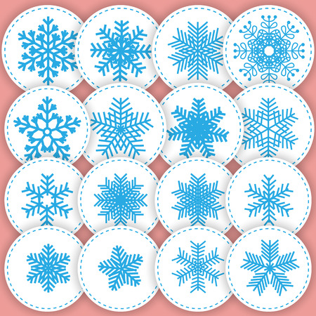 Set of snowflakes stickers. This illustration can be used as a print on T-shirts, bags,  badges or patch. Stock line vector illustration.のイラスト素材