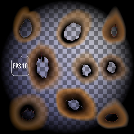 Set of burnt holes on transparent background isolated vector illustrationのイラスト素材