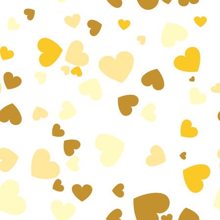 Gold Heart confetti of Valentines falling on white background. vector seamless patternのイラスト素材