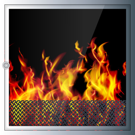 Modern realistic high-tech fireplace. Modern technologies and materials. Realistic flames and sparks. Light shade and 3D effect.のイラスト素材