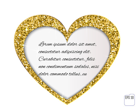 Vector gold glitter heart with text frame. Love concept card backgroundのイラスト素材