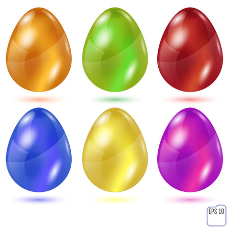 Realistic colored glasses easter eggs on white background. Vector illustrationのイラスト素材