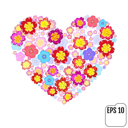 Heart symbol made of flovers on white background with 3d effectのイラスト素材