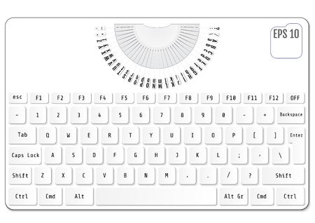 Illustration of white modern laptop keyboard with elements of typewriter. Stylized for your business.のイラスト素材