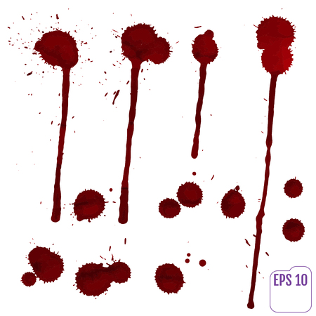 Blood drip. Vector red Ink stain, blots and splashes. Isolated Realistic paint drops, design elements.のイラスト素材