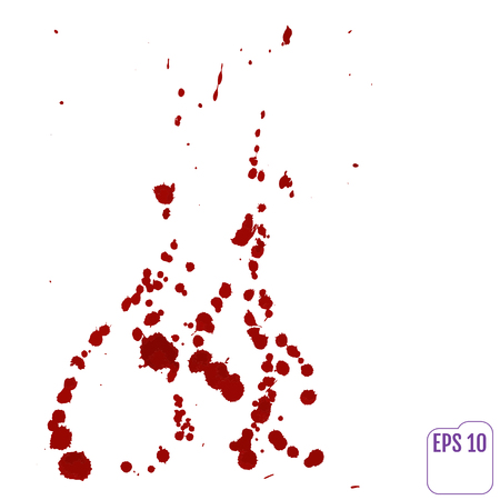 Dripping blood isolated on white. Vector Set of different blood splashes, drops and paint splatters. Dripping blood seamless repeatable. Halloween concept : Blood dripping. Blood on white background.のイラスト素材