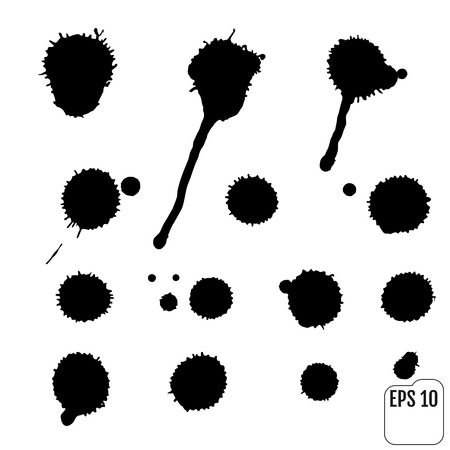 Set of black blots on the white background. Ink stains.のイラスト素材