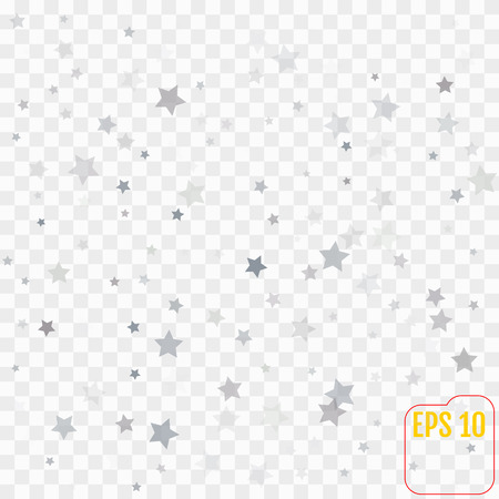 Silver stars. Confetti celebration, Falling silver abstract decoration for party, birthday celebrate, anniversary or event, festive. Festival decor. Vector illustrationのイラスト素材