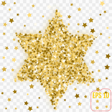 Golden image of the star of David. Gold confetti concept. Vector illustration.のイラスト素材