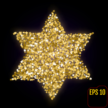 Golden star of David isolated on black.  Gold stars confetti concept. Vector illustration.のイラスト素材