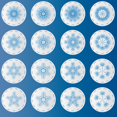 Snowflake stickers. Snowflake Winter Set Vector Illustrationのイラスト素材