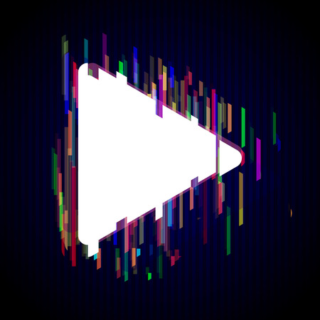Glitch play symbol Design. Distorted Glitch Style Modern Background. Glow Design for Graphic Design - Banner, Poster, Flyer, Brochure, Card. Vector Illustration.のイラスト素材