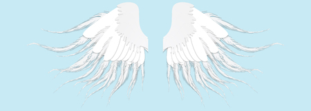 Angel wings isolated on the blue background. Wings of the Seraphim Vector.