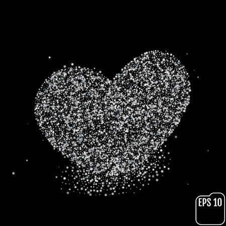 Silver heart in gift on Valentine's day. Silver stars confetti.のイラスト素材