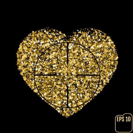 Star glitter gold sequin in heart shape isolated on black background - love and valentine concept, Heart At Gunpointのイラスト素材
