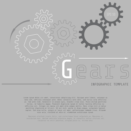 A Vector illustration of gears with on the grey background. Business and industry concept with options, parts, steps, processes. Infographic vector templateのイラスト素材