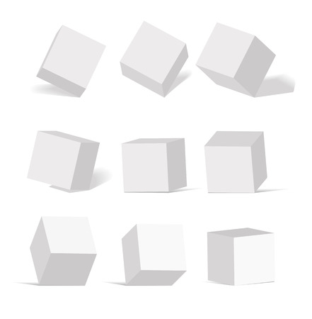 Cube icon set with perspective. 3d model of a cube.  Isolated on white background. Vector illustration.のイラスト素材