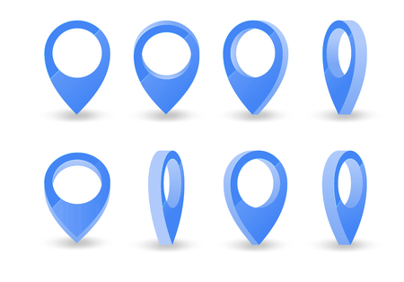 Map pointer set. Maps pin inverted drop shaped blue icon to mark location. Vector flat style cartoon illustration. Neon and 3d elementsのイラスト素材