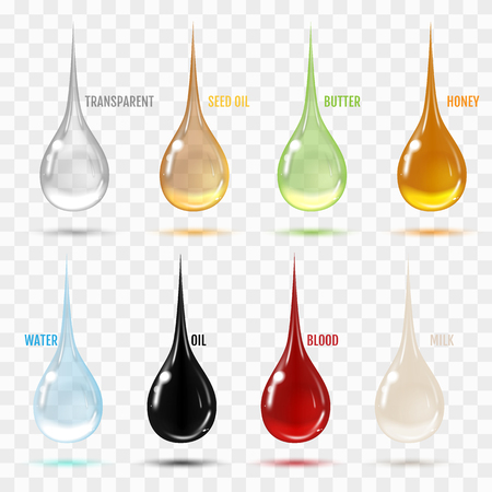 Set of transparent drops in gray colors. Transparency only in vector format. Can be used with any background. Different drops.  Realistic vector illustration.のイラスト素材