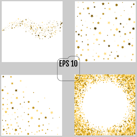 Set of Groups of gold star decoration christmas happy new year isolated on white backgrounds. Objects design on top view. 4 in 1のイラスト素材